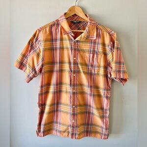 The North Face Orange Plaid Short-Sleeve Button-Down Shirt Mens Size L- Gorpcore